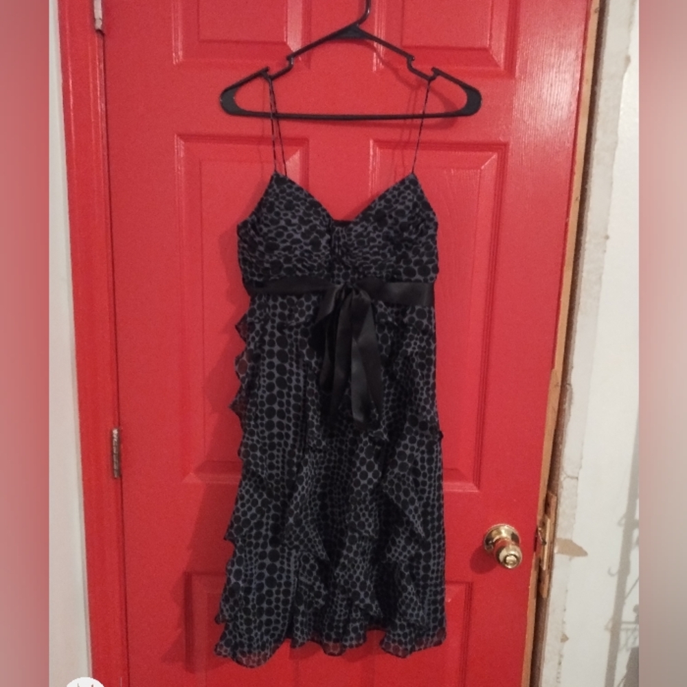 Black and Gray Spaghetti Strap Dress With Bow And Polka dots